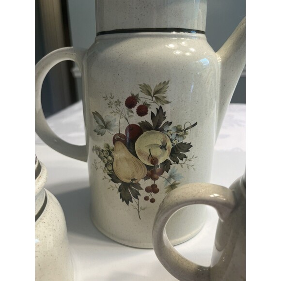 Royal Doulton Cornwall Apples Pears Coffee Pot Creamer Sugar Bowl Lid England - Picture 4 of 16